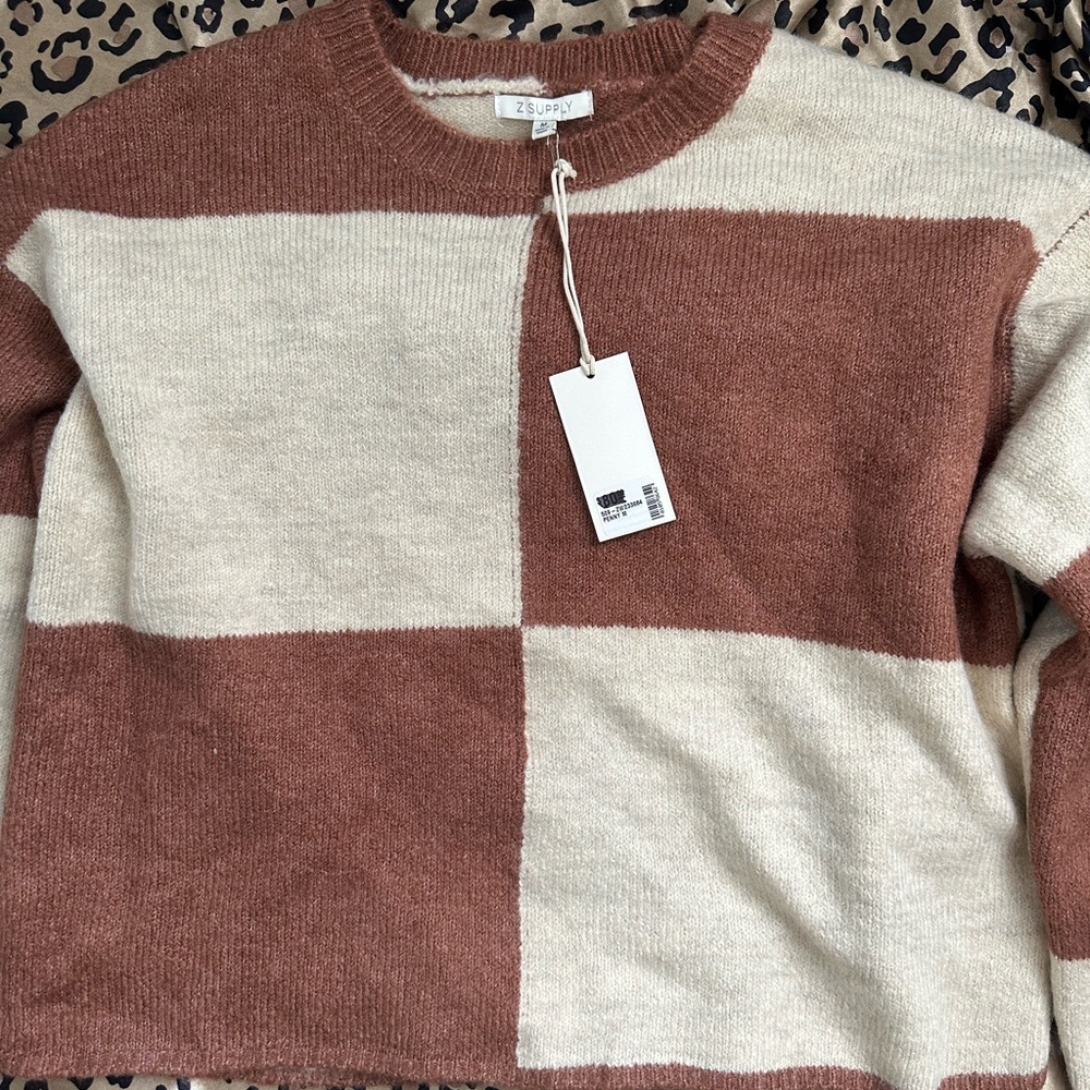 Z Supply Women's Brown and Cream Sweater